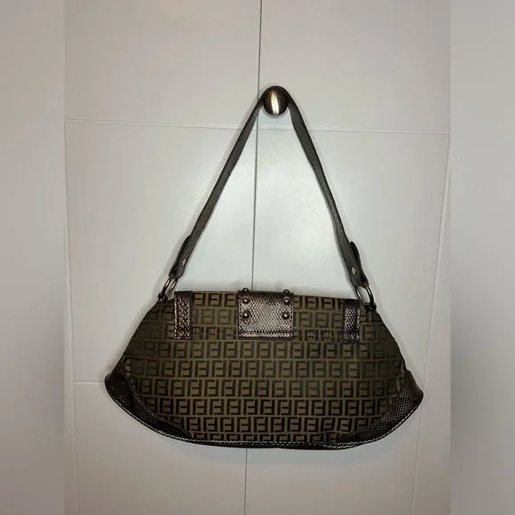 Y2K Monogram Shoulder Bag Brown Snakeskin Trim Fiorelli Vintage 2000s - Picture 10 of 10
